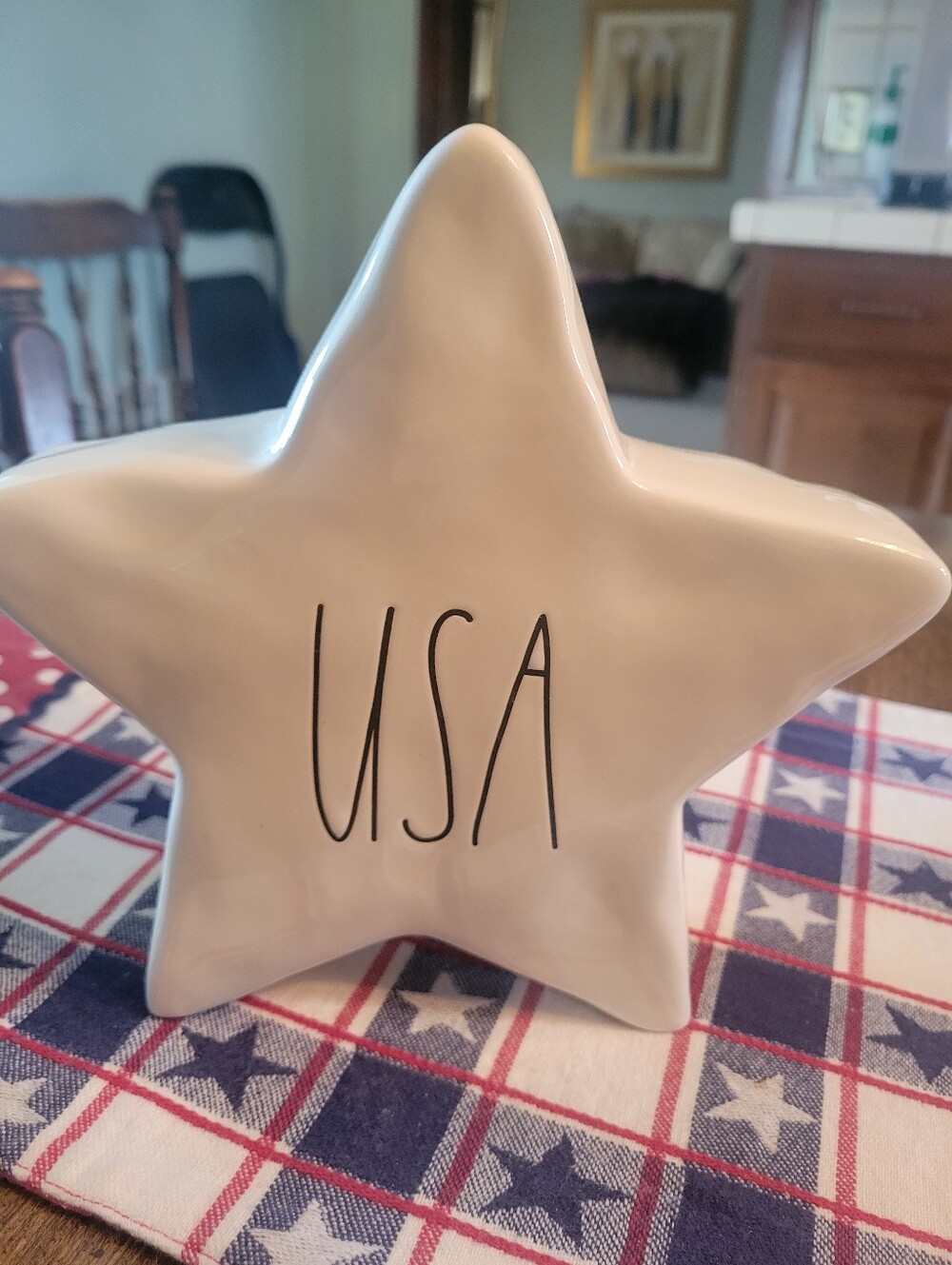 RAE DUN White Ceramic Star Decor with USA Lettering